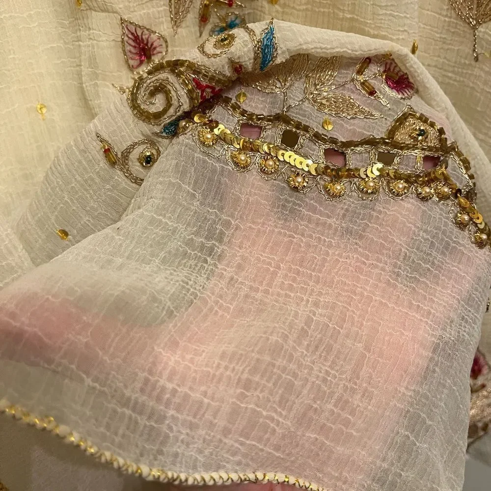 Embroidered Cream Dress with Paisley Design